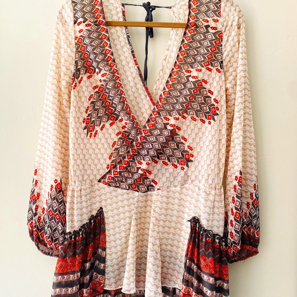 Free People Long Sleeve Dress - Red and Cream